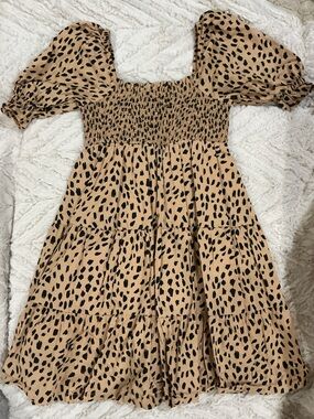 Crown & Ivy Beige/Brown Lined Dress with Black Spot Accents